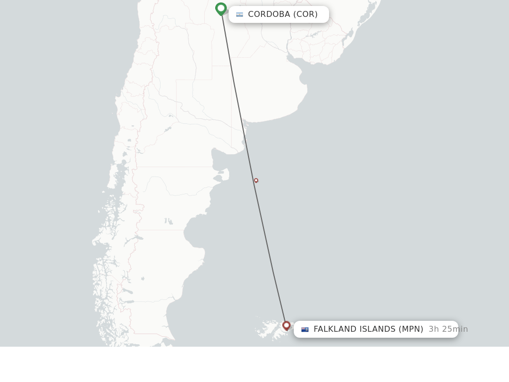 Flights from Cordoba to Mount Pleasant route map