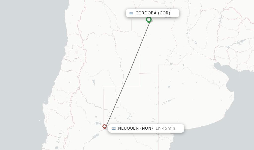Flights from Cordoba to Neuquen route map