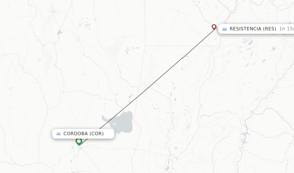 Flights from Cordoba to Resistencia route map