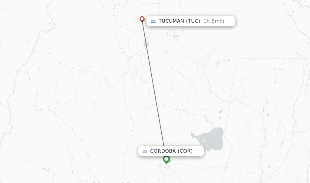 Flights from Cordoba to Tucuman route map