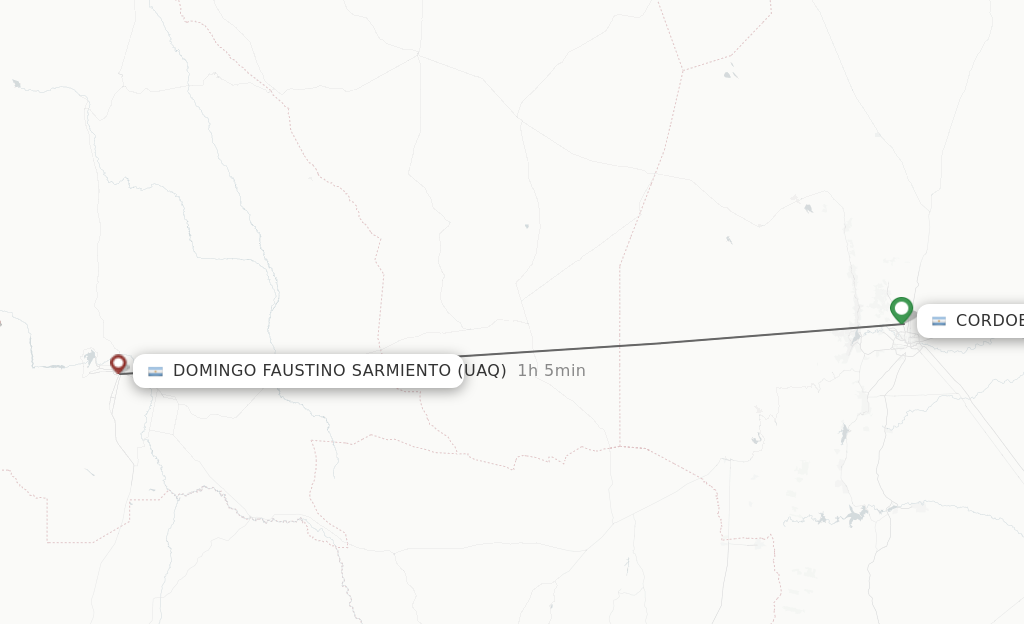 Flights from Cordoba to San Juan route map