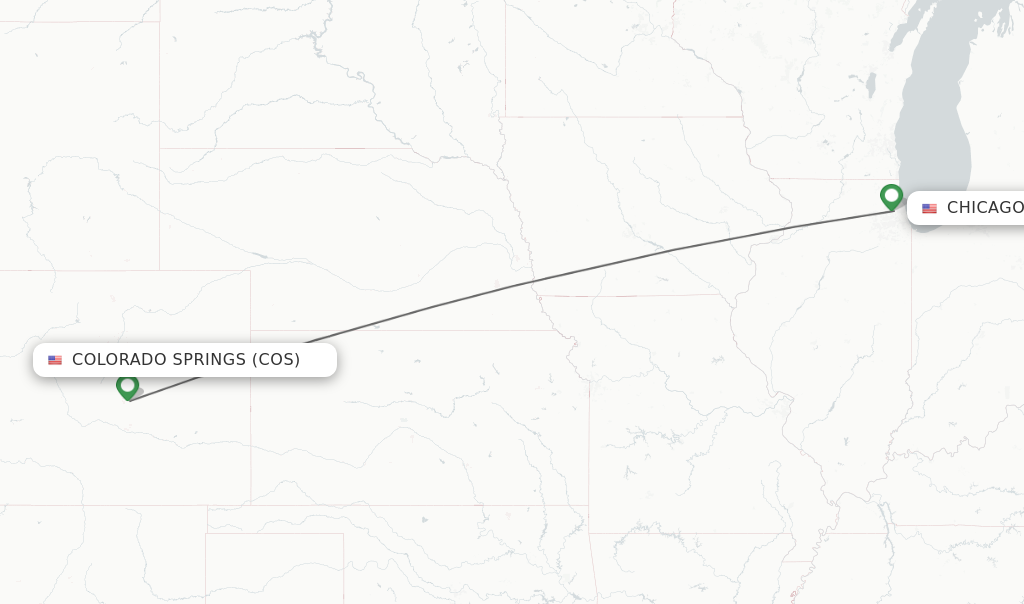 Flights from Colorado Springs to Chicago route map
