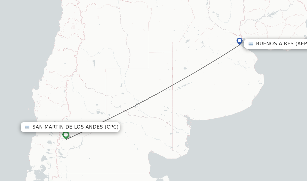 Flights from San Martin De Los Andes to Buenos Aires route map
