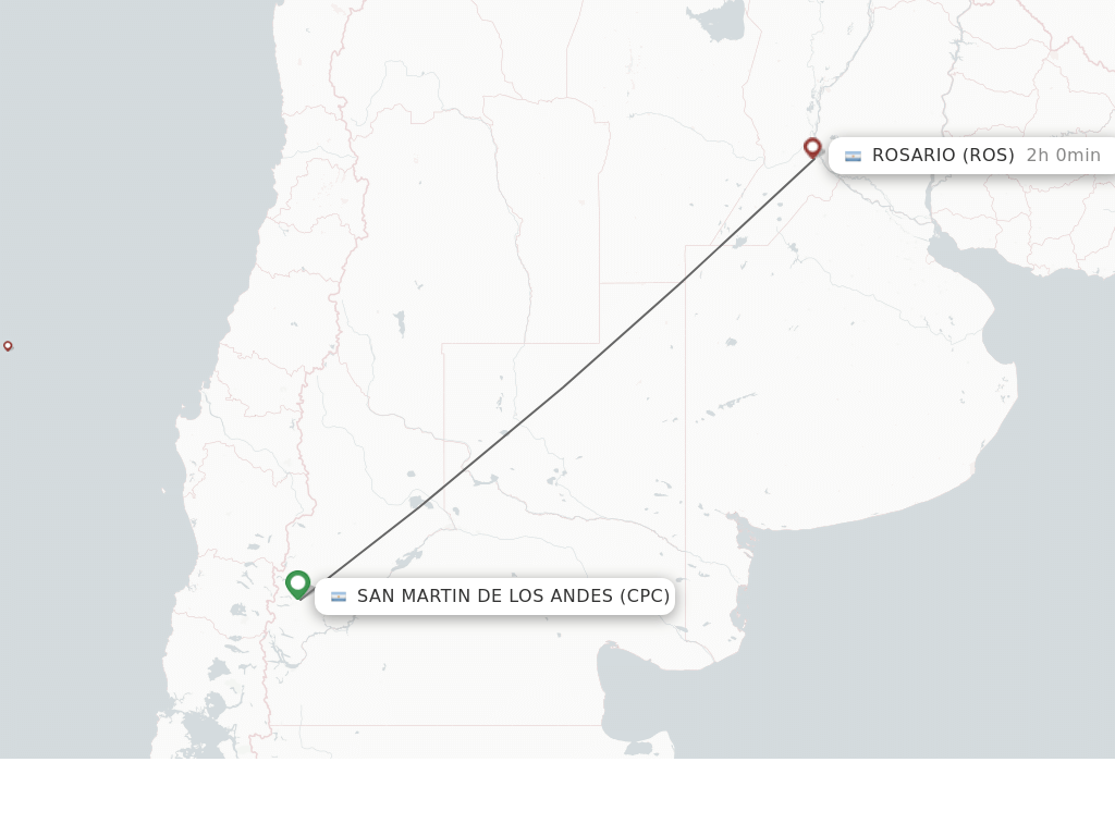 Flights from San Martin De Los Andes to Rosario route map