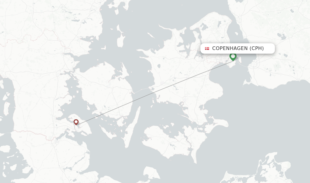 Route map with flights from Copenhagen with Air Alsie