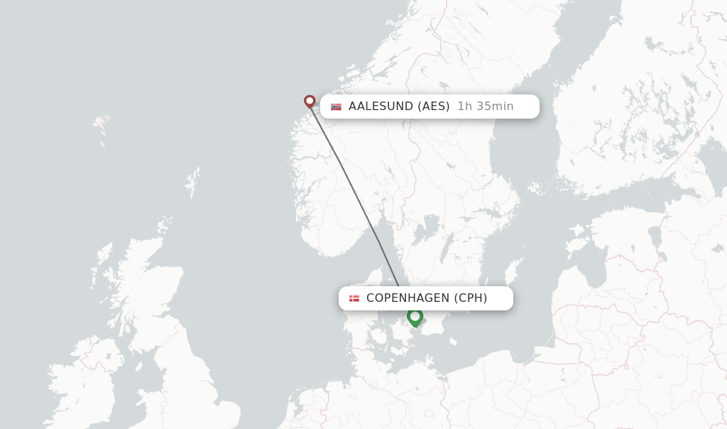 Flights from Copenhagen to Aalesund route map