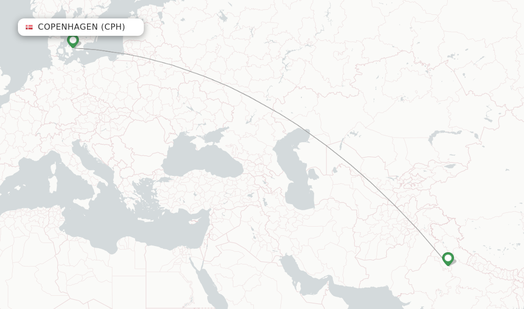 Route map with flights from Copenhagen with Air India
