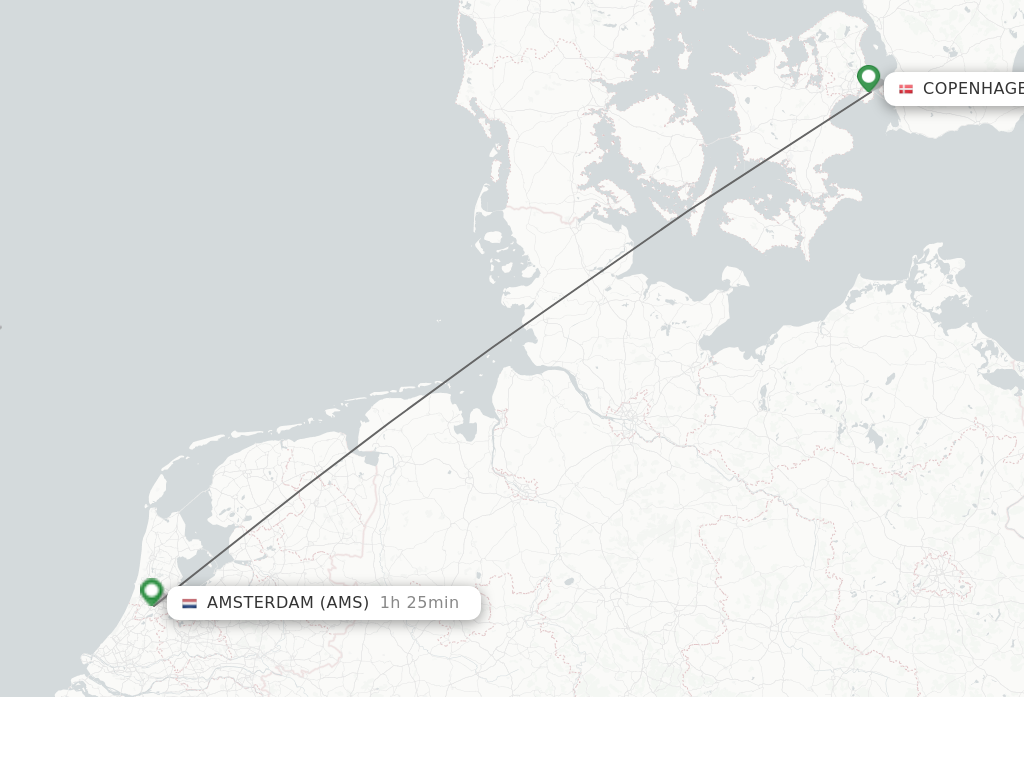 Flights from Copenhagen to Amsterdam route map