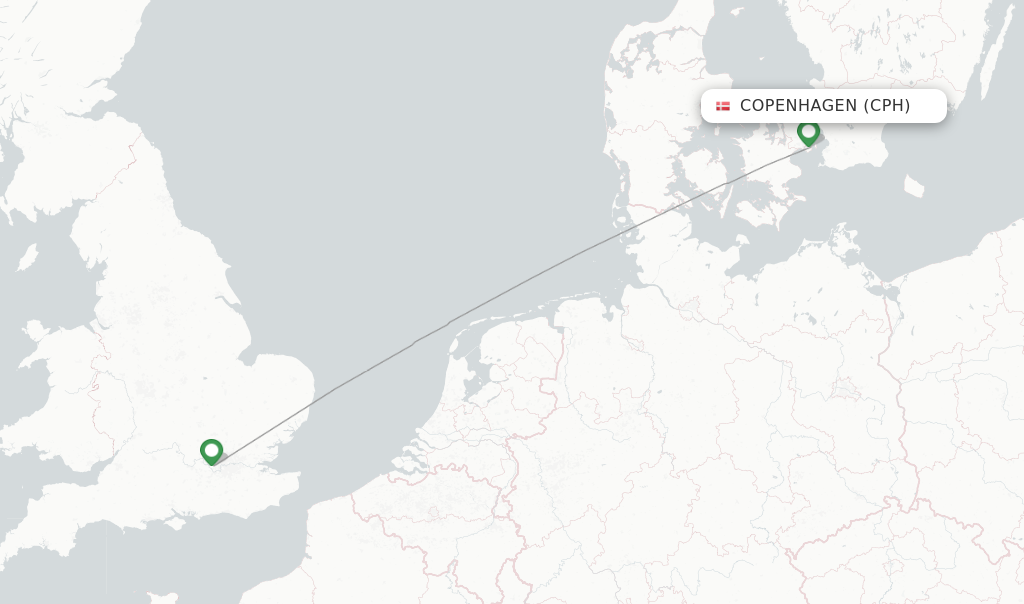 Route map with flights from Copenhagen with British Airways