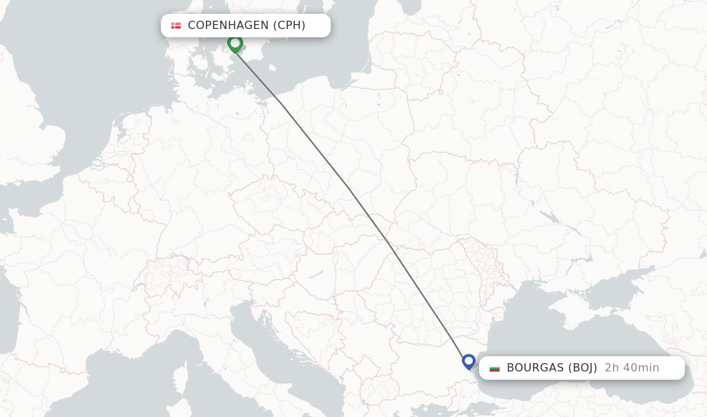 Flights from Copenhagen to Burgas route map