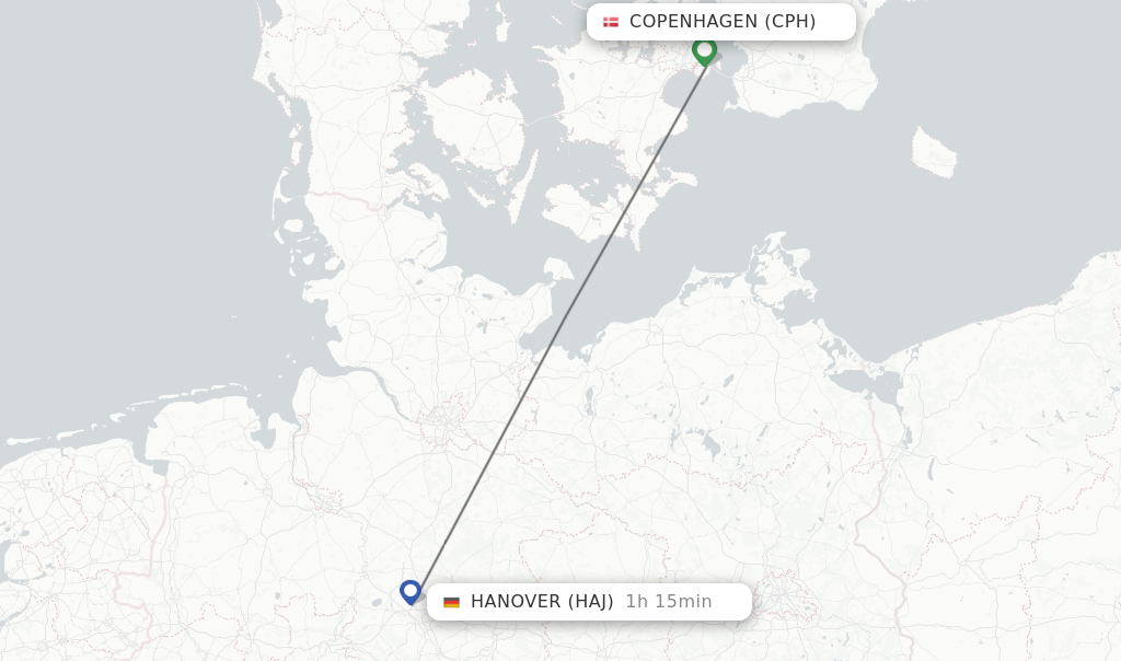 Flights from Copenhagen to Hanover route map