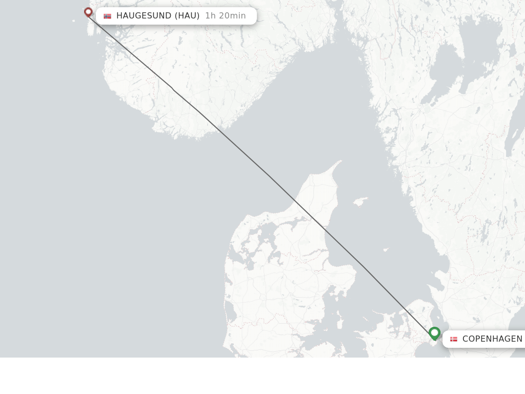 Flights from Copenhagen to Haugesund route map