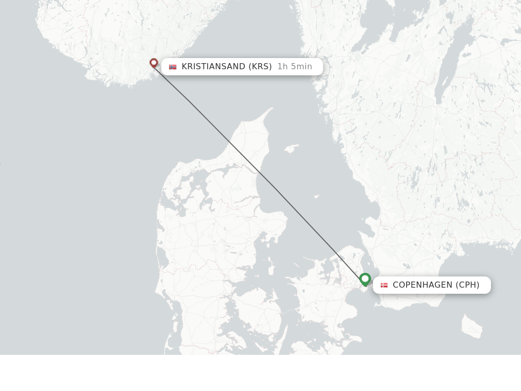 Flights from Copenhagen to Kristiansand route map