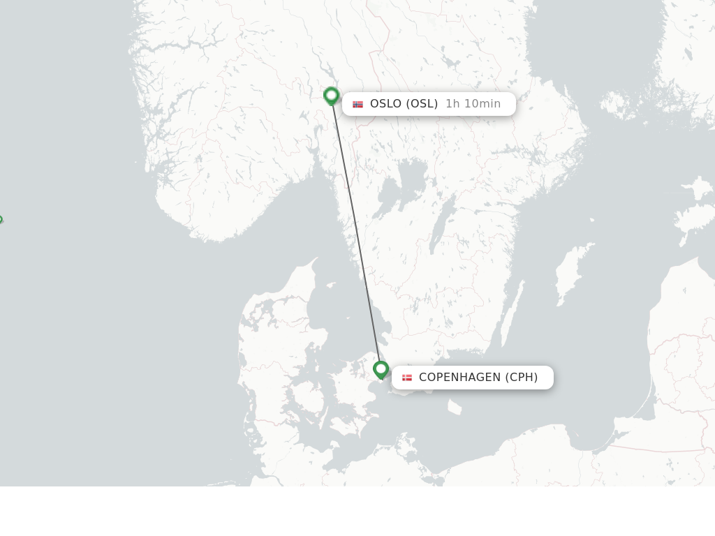 Flights from Copenhagen to Oslo route map