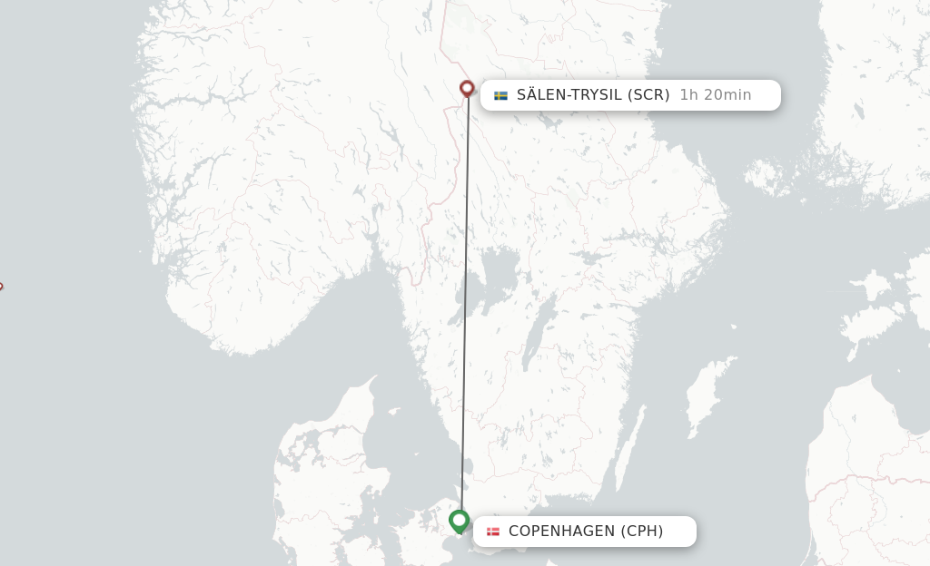 Flights from Copenhagen to Salen route map