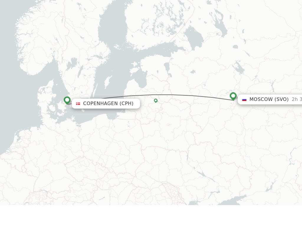 Flights from Copenhagen to Moscow route map