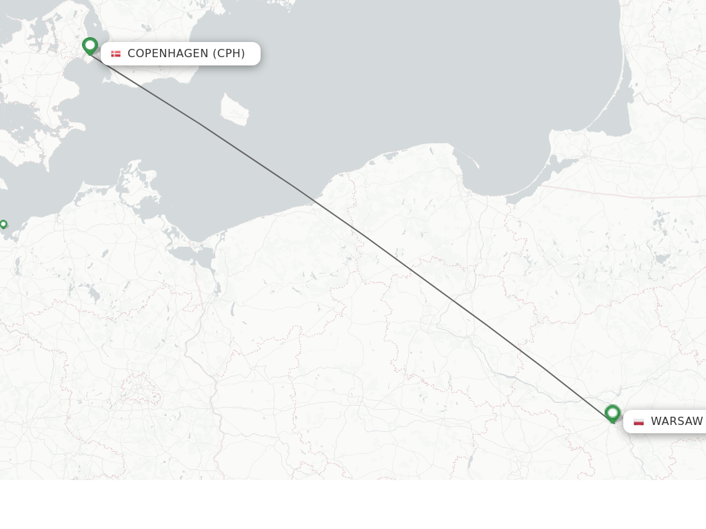 Flights from Warsaw to Copenhagen route map