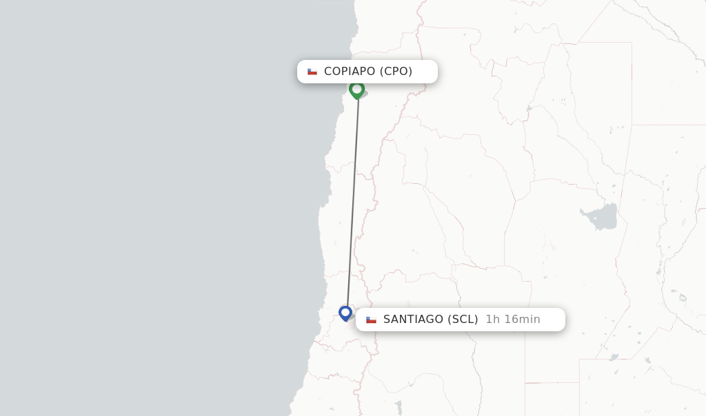 Flights from Copiapo to Santiago route map