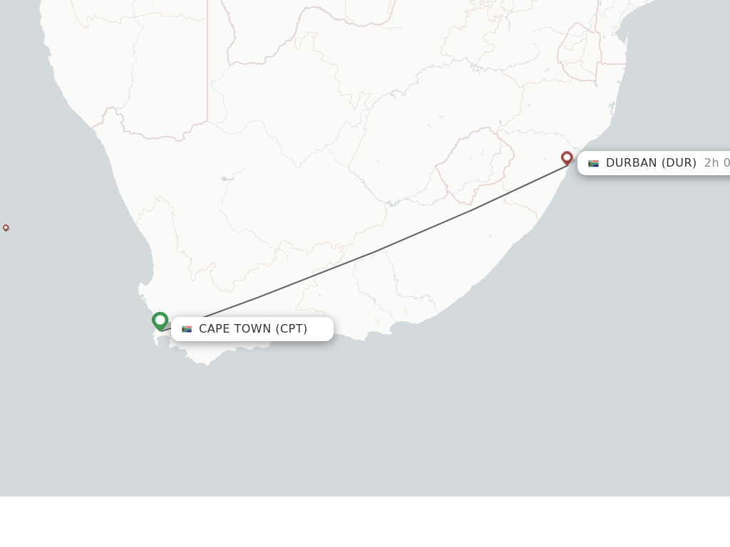 Flights from Cape Town to Durban route map