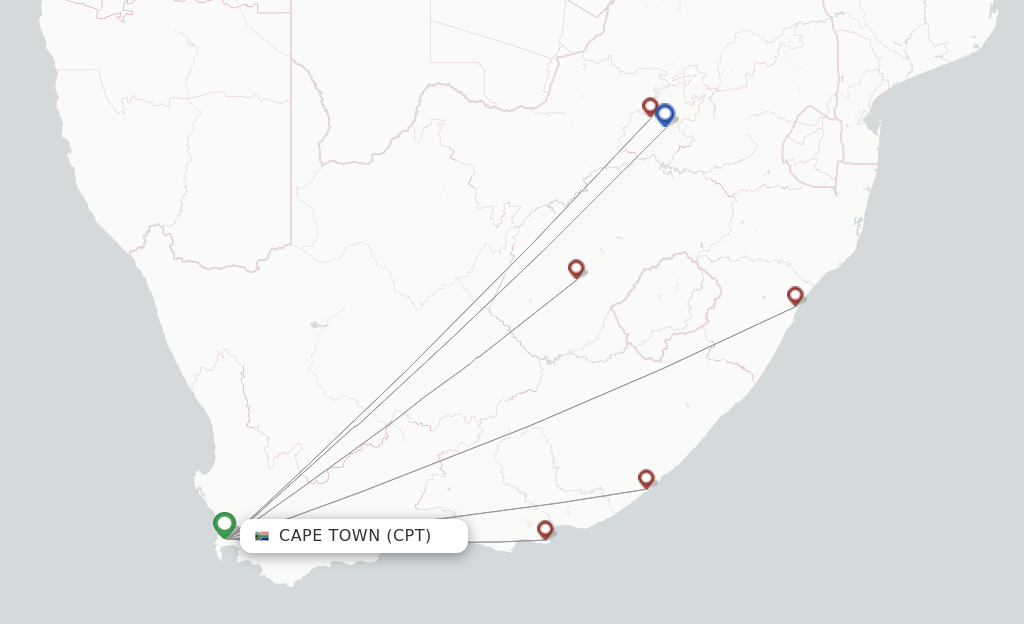 Route map with flights from Cape Town with Safair