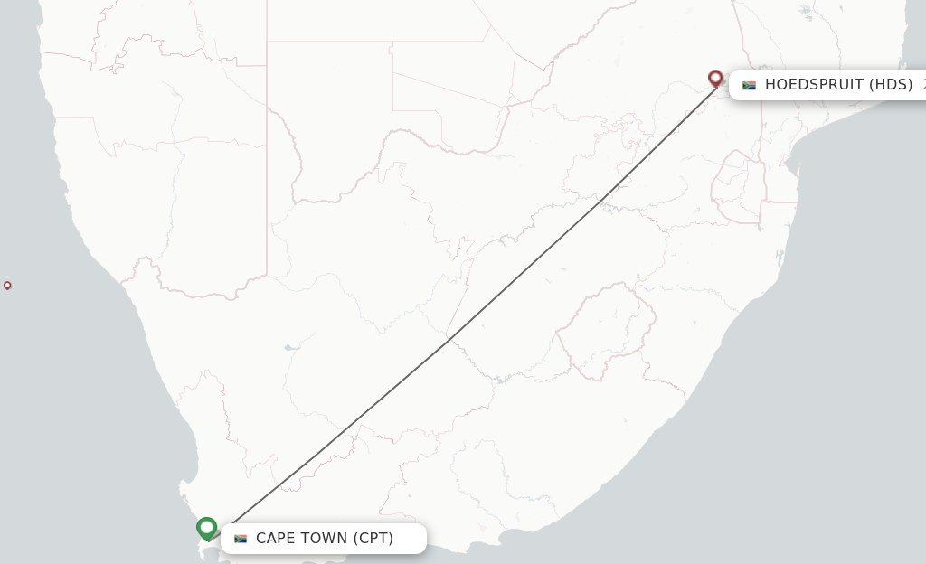 Flights from Cape Town to Hoedspruit route map