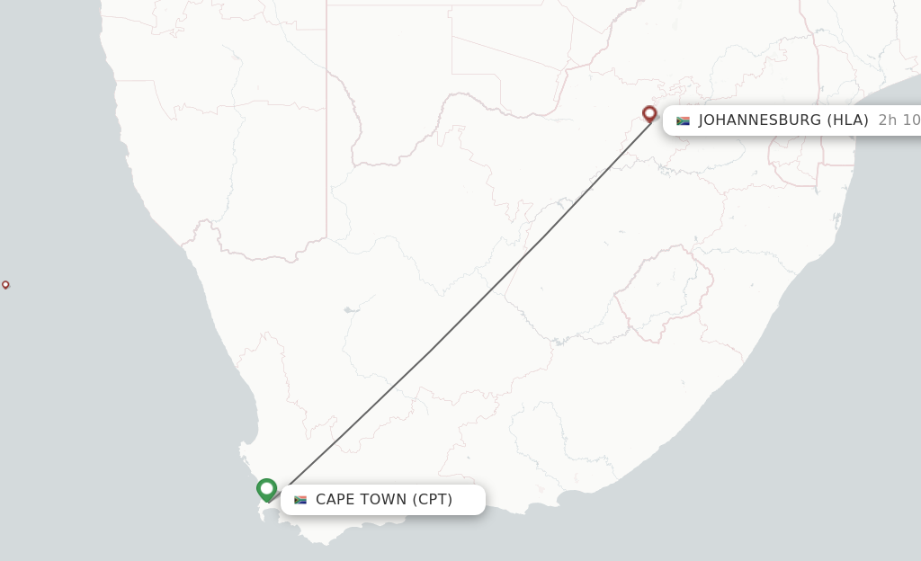 Flights from Cape Town to Lanseria route map