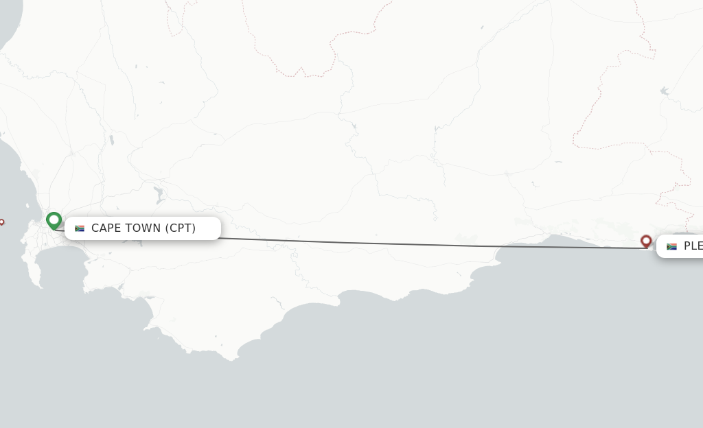 Flights from Cape Town to Plettenberg Bay route map