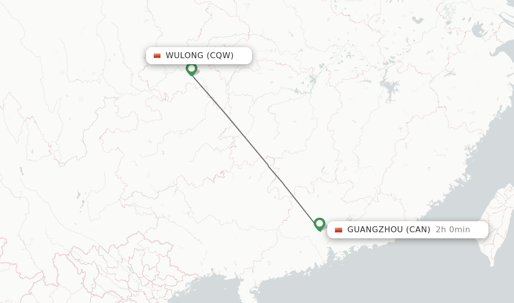 Flights from Guangzhou to Wulong route map