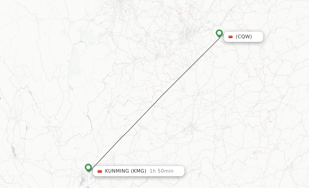 Flights from Wulong to Kunming route map