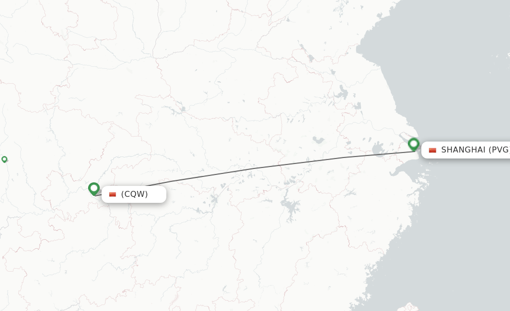 Flights from Wulong to Shanghai route map