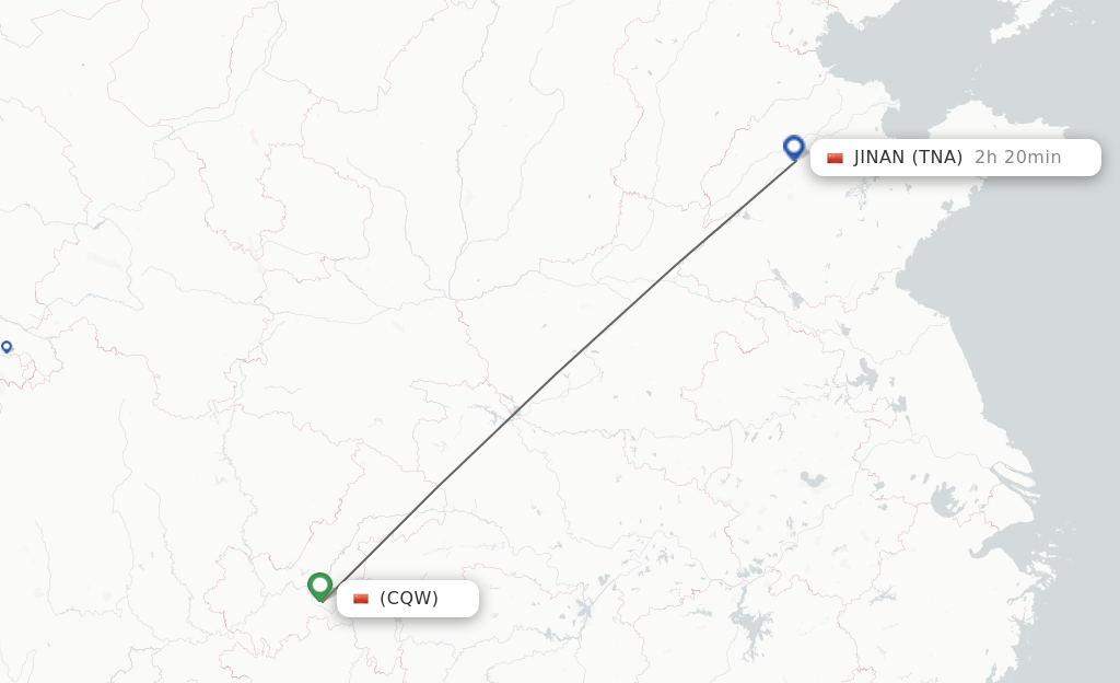 Flights from Wulong to Jinan route map