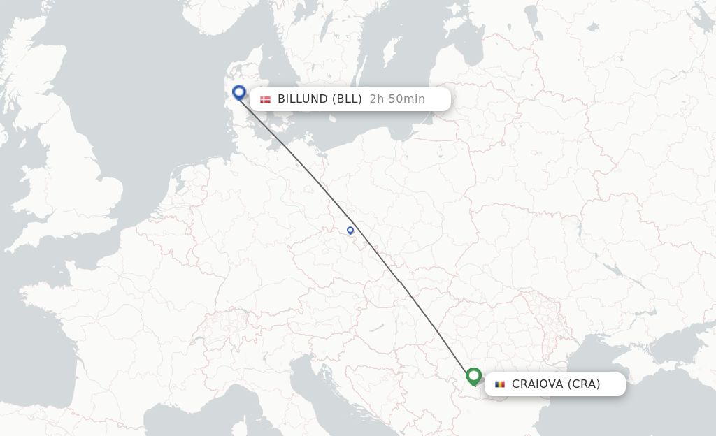 Flights from Craiova to Billund route map