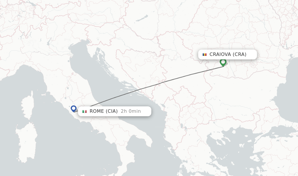 Flights from Craiova to Rome route map