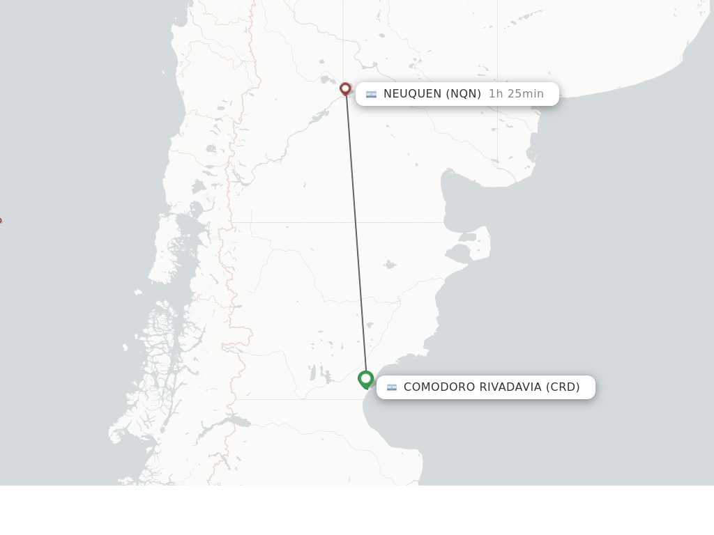 Flights from Comodoro Rivadavia to Neuquen route map