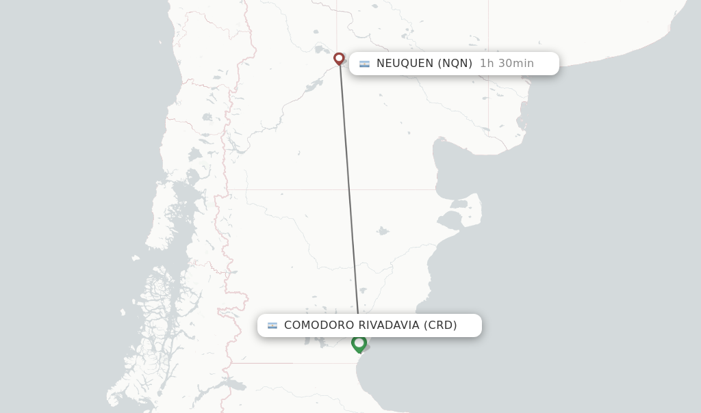 Flights from Comodoro Rivadavia to Neuquen route map