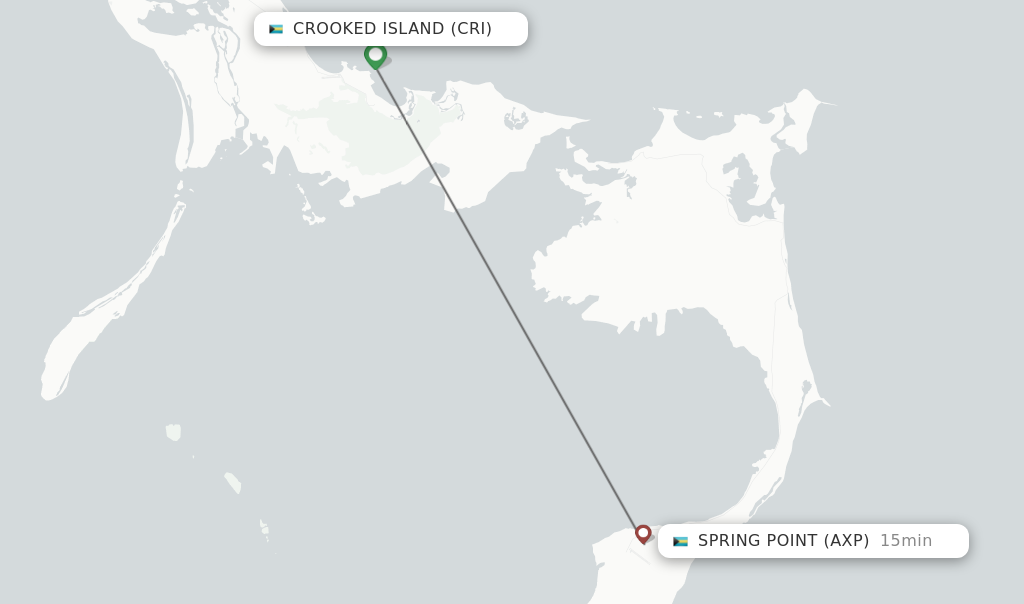 Flights from Crooked Island to Spring Point route map