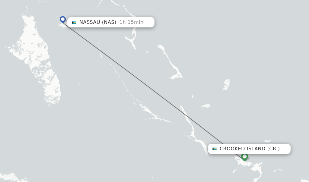 Flights from Crooked Island to Nassau route map