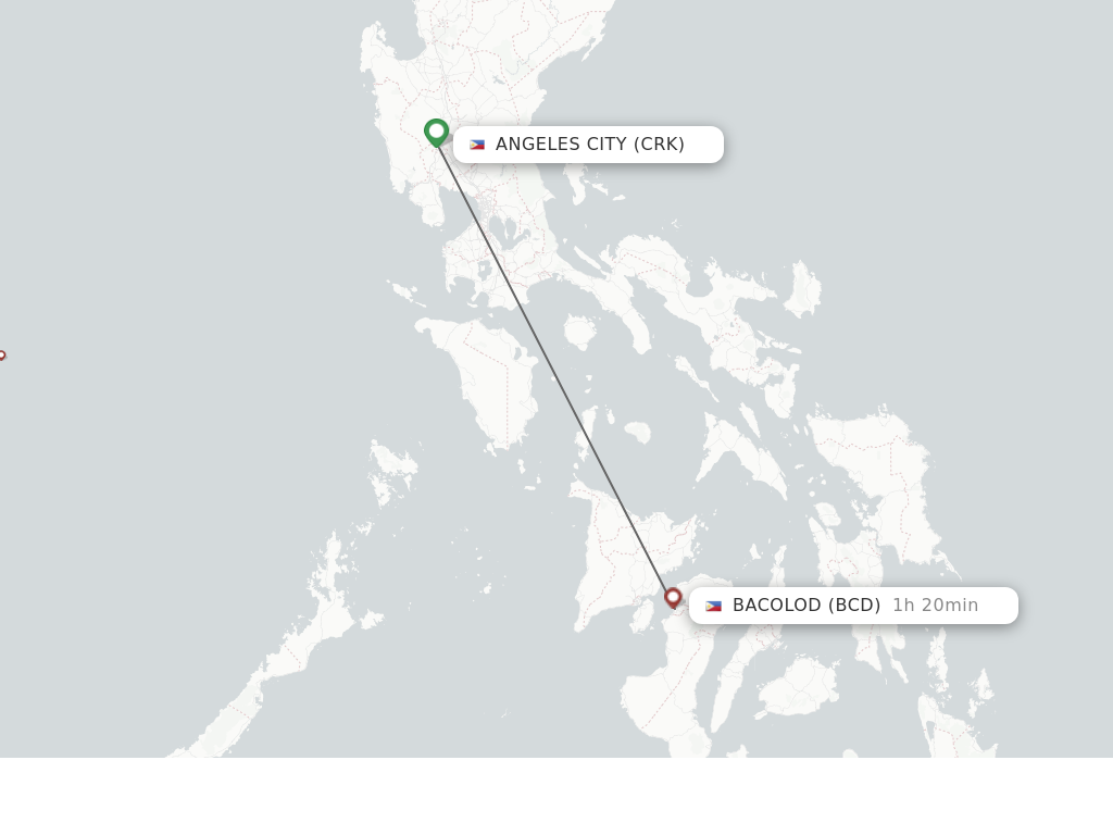 Flights from Angeles to Bacolod route map