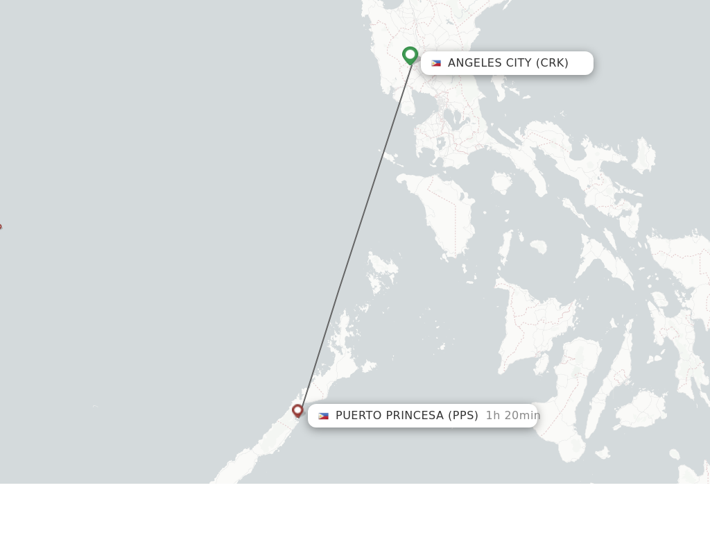 Flights from Angeles to Puerto Princesa route map