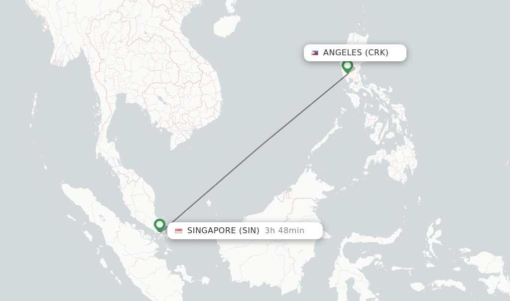 Flights from Angeles to Singapore route map
