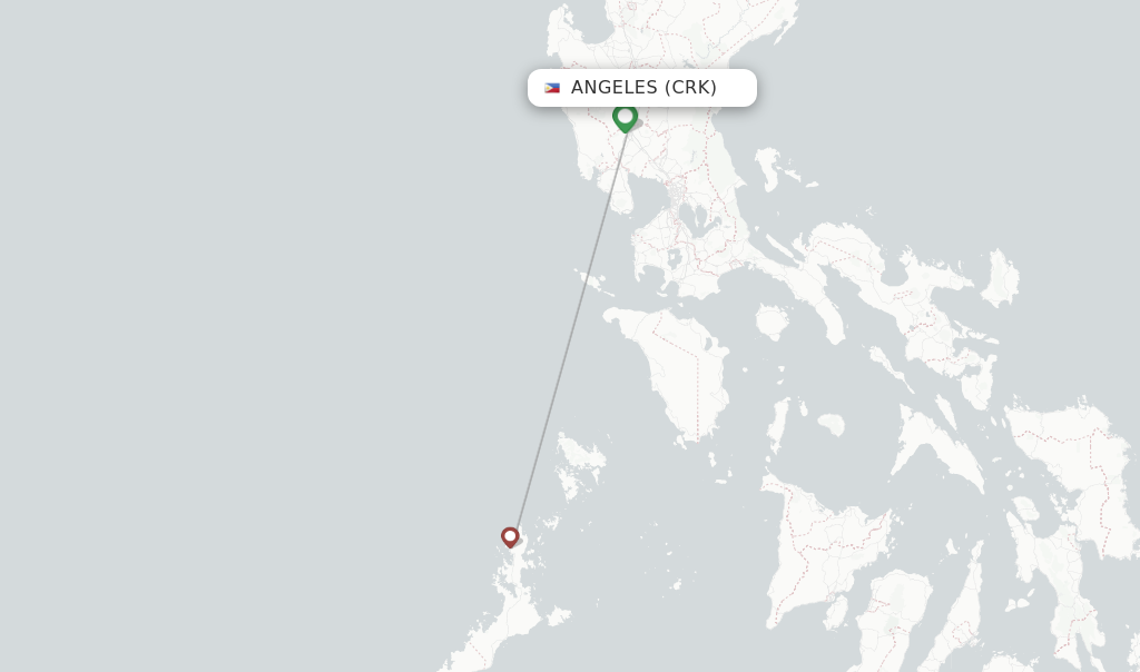 Route map with flights from Angeles with AirSWIFT