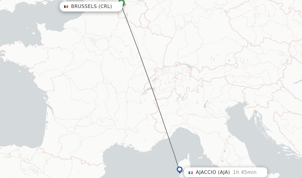 Flights from Brussels to Ajaccio route map
