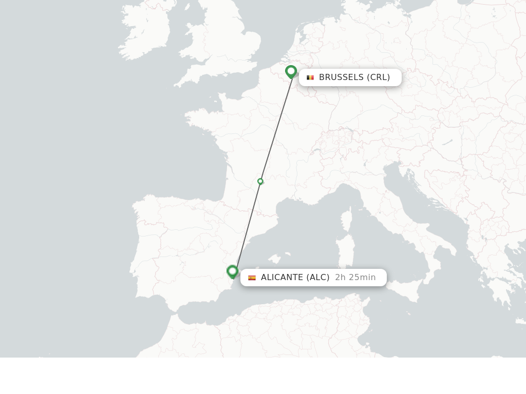 Flights from Brussels to Alicante route map