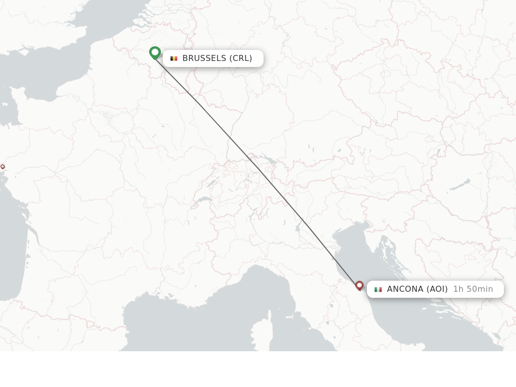 Flights from Brussels to Ancona route map