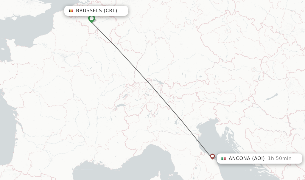 Flights from Brussels to Ancona route map