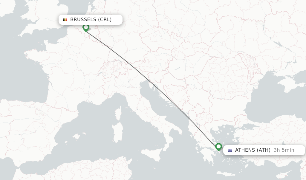 Flights from Brussels to Athens route map