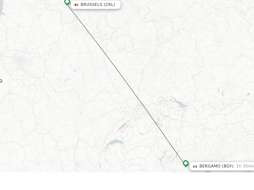 Flights from Brussels to Bergamo route map
