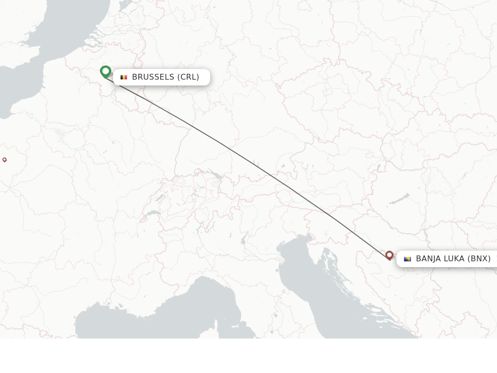 Flights from Brussels to Banja Luka route map