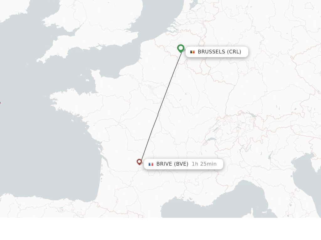 Flights from Brussels to Brive-La-Gaillarde route map