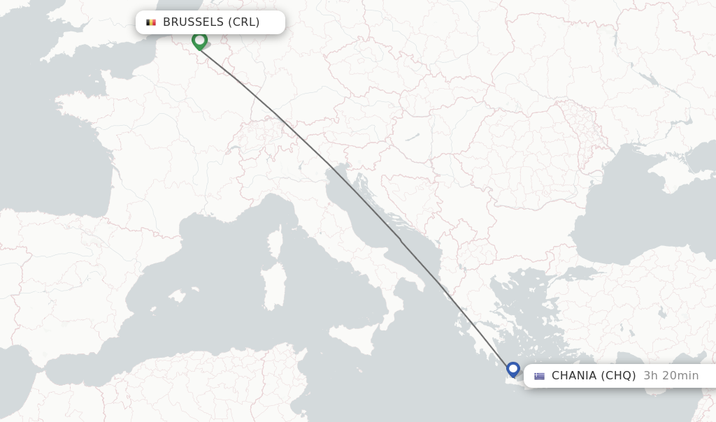 Flights from Brussels to Chania route map